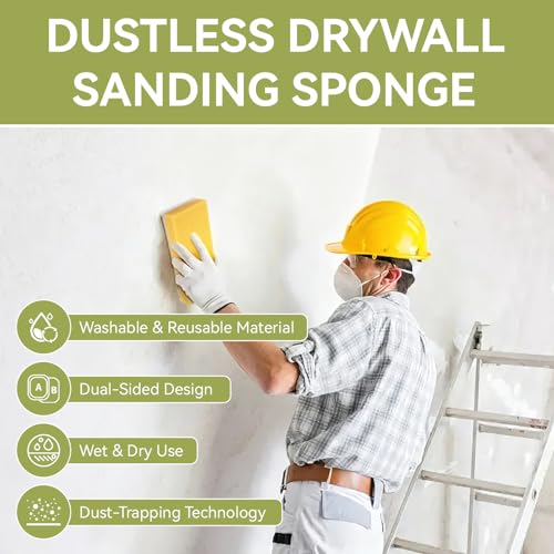 Drywall Wet Sanding Sponge, Washable Double Sided Drywall Finishing Sponge