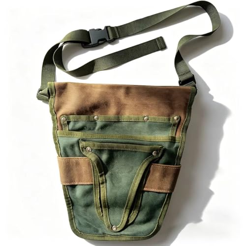 Gardening Tool Pouch for Waist, Hands-Free Canvas Tool Belt with 6 Pockets – Adjustable Waist Apron for Gardening Tools (Gardening Tools NOT Included)-Green - color: Army Green