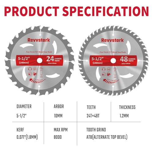 5-1/2"(10mm Arbor) Circular Saw Blade 24T&48T for Cutting Wood - size: 5-1/2 In 10mm Arbor 24&48T