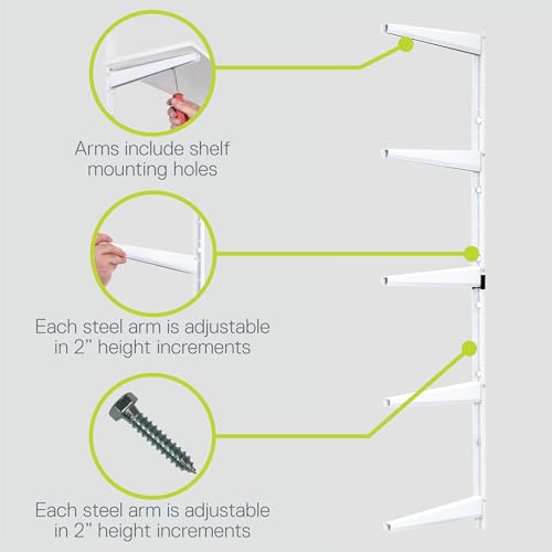 Delta Minimalistic White Shelf Brackets Cycle, Set of 10 Fully Adjustable 12-inch Heavy Duty Shelf Brackets, Holds Up to 800 lbs, Modern Shelf Bracket for Wood Shelves - style: 12" White 5-Tier Heavy Duty Rack