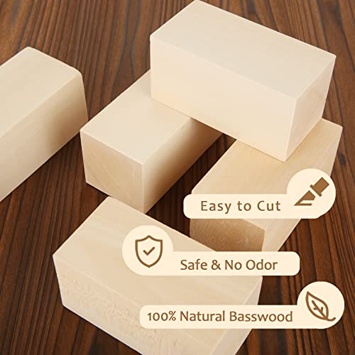 ABuff 10 Pack Basswood Carving Blocks 4 X 2 X 2 Inch Whittling Wood Blocks Kit, Unfinished Wood Blocks for Beginner or Expert Carvers DIY Wood Carving Crafts