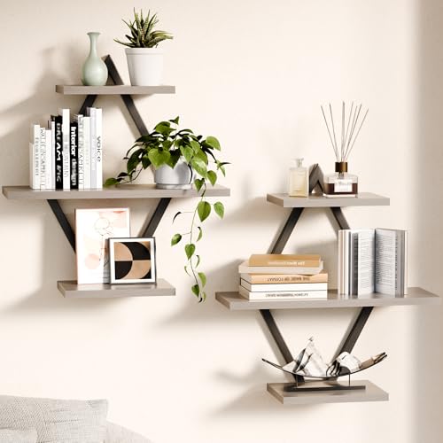 Floating Wall Shelves, Set of 2, Gray - color: Grey