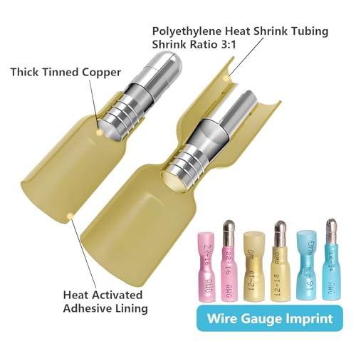 Heat Shrink Bullet Wire Connectors Kit 22-10AWG Male and Female Bullet Connector Set for Marine Automotive Stereo Wiring (Pack of 60PCS)