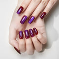 Purple Red Reflective Blue Press On Nails - Cat Eye Medium Square Magnetic Acrylic Fake Nails, Stylish Design, Salon-Quality Shiny Finish, Reusable Stick On Nails Kit for Women (No Glue) - color: ZF335, size: 24 pieces (Pack of 1)