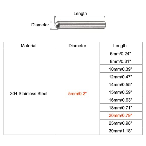 uxcell 5x20mm Dowel Pins, 5pcs 304 Stainless Steel Round Head Flat Chamfered End Dowel Pin Bunk Bed Pins Shelf Pegs Support Shelves Fasten Elements - size: 5x20mm