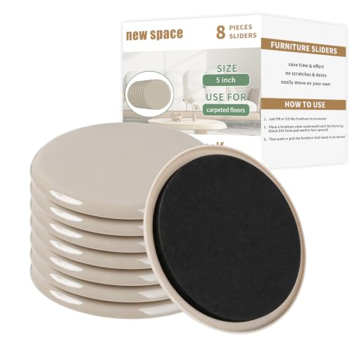 Furniture Sliders for Carpet, new space 8 Pcs 5" Round Sliders for Moving Furniture, Heavy-Duty Furniture Moving Sliders - Reusable Furniture Sliders, Move Your Furniture Quickly, Easily and Safe! - size: 5 inch