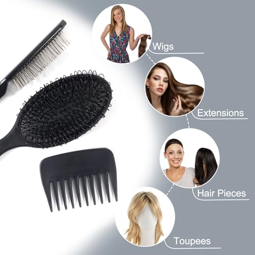 SIMPOR 3PCS Wig Brushes for Synthetic, Wig Brush Comb Set for Human Wigs - color: Black - 3 Pcs