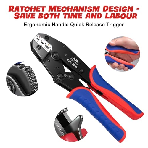 6Pcs Crimping Tool, Ratchet Wire Crimping Tool Set, for Heat Shrink, Insulated Nylon, Ferrule Wire End, Non-Insulated, Open Barrel Terminals, Solar Connectors, with Storage Box