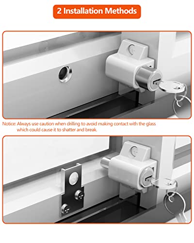 Lock, 2 Pack Sliding Door Window Lock, Push-in Key Lock, Patio Door Locks for Home Office Classroom (White)