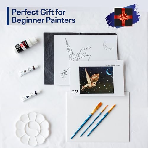 Painting4Real Acrylic Art Painting Kit with Video Tutorials - How to Paint with Acrylic Paint Set for Adults, Learn to Paint Winter Owl - 9 Peices Painting Set for Adults, Beginners, Art Lovers - color: Winter Owl