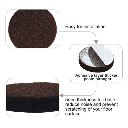 uxcell 40pcs Furniture Pads Round 1" Dia Self-stick Non-slip Anti-scratch Felt Pads Floors Protector Dark Brown - size: 25 x 5mm