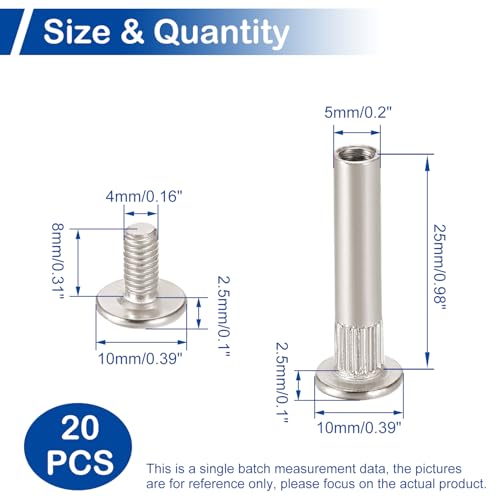 20 Sets Furniture Joint Connector Bolt & Cap Nuts Kits (25mm Sleeve) - size: M5 x 25mm