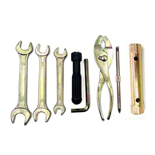 8Pcs Compact Motorcycle Repair Tool Kit, Portable Motorcycle Repair Kit with Wrench Spark Plug Socket Spanner Screwdriver Pliers