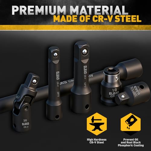 18-Pieces Impact Socket Extension Set: 1/4", 3/8" & 1/2" Drive Socket Extension Bar, Socket Adapter Set, Swivel Universal Joints & Impact Coupler - style: Impact Socket Extension