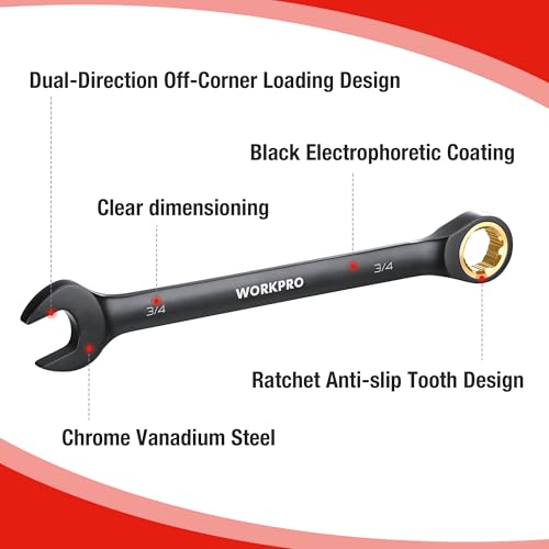 WORKPRO 9-Piece Anti-Slip Ratcheting Combination Wrench Set, SAE 1/4"-3/4" - style: SAE