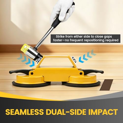 Floor Gap Fixer Tool Kit with Heavy Duty Rubber Mallet, Floor Dual Suction Cup Tool Upgrade 45° Striking Surface for Laminate, Hardwood, and Vinyl Floor (Yellow)