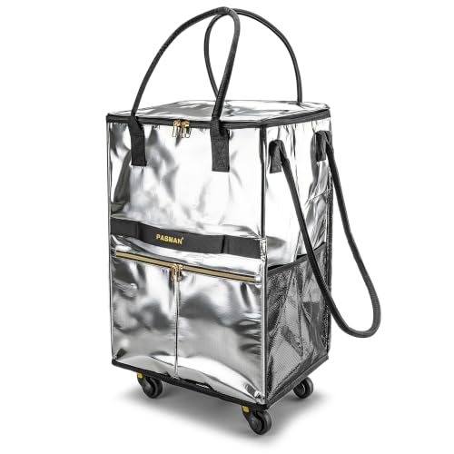 PASMAN Reusable Foldable Rolling Grocery Bag on 5 Wheels,Large, Silver - color: Silver, size: Large