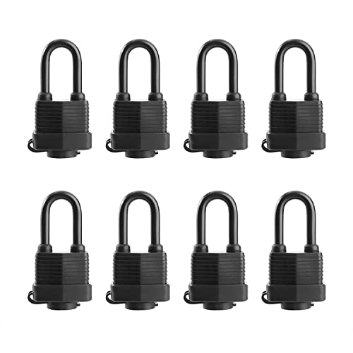 SafiSwords Waterproof Padlocks Keyed Alike for Outdoor use, Covered Heavy Duty Laminated Steel Lock, 1-9/16 Inch. Wide, Long Padlock, Pack of 8