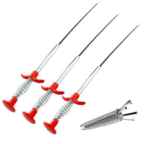 Drain Snake, Drain Cleaner & Hair Clog Remover Tool – Flexible Plumbing Snake for Toilet, Sink, Shower, Bathtub – Heavy Duty Manual Drain Auger with Grabber (35inches, 63inches, 79inches)