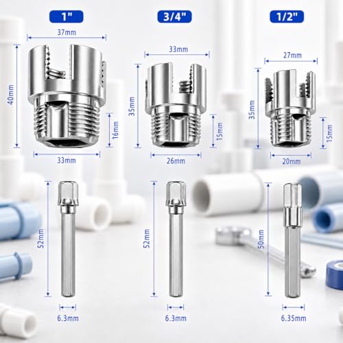 3PCS PVC Pipe Threader Kit – Dual Internal & External Thread Cutting Tool for 1/2", 3/4", 1" Pipes – Premium Carbon Steel, Drill Compatible, DIY Plumbing & Water Pipe Repairs