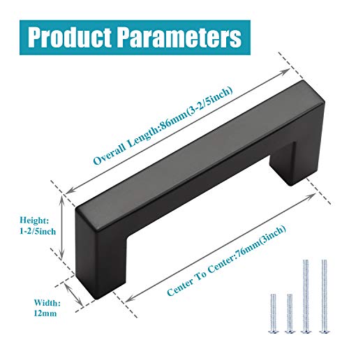 KNOBWELL 6 Pack 3 inch Kitchen Cabinet Pulls and Handles Matte Black, Bathroom Kitchen Cupboard Door Handles, 3" Hole to Hole Distance, Matte Black - color: Matte Black, size: Hole Center:3 inch(76mm)
