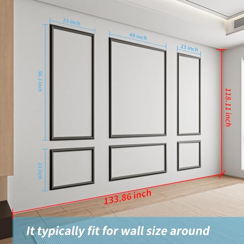 Art3d Pre-Cut Wall Molding Set of 6 pcs, 3 Top 3 Bottom, Black - color: Black: Style 1