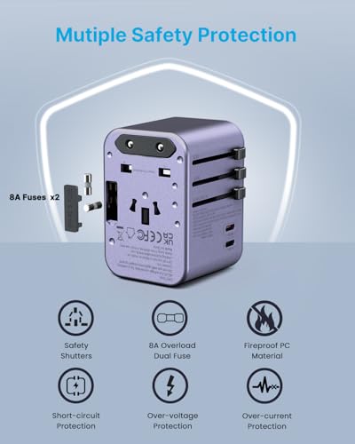 VINTAR Universal Travel Adapter 35.5W, 6-in-1 with 3 USB-A QC & 2 USB-C PD - color: 35.5W Purple