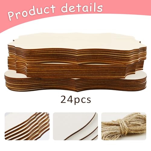 FSWCCK 24 Pieces Unfinished Hanging Wood Sign Blank with Ropes, Rectangle Blank Wood Sign Plain Hanging Craft Door Signs Wall Art Farmhouse Wooden Sign for Door Wall Art Decoration (3 Style)