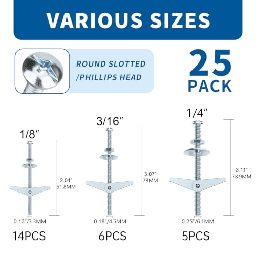 100Pcs 3 Sizes Hollow Wall Anchors for Drywall Ceiling - size: 3 Size 100pcs