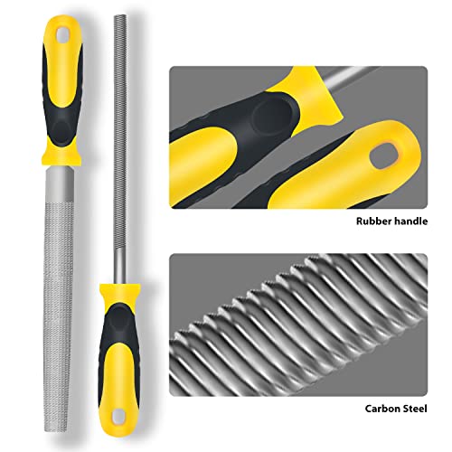 Steel File, Metal File, Half-Round/Round Files and 6 Pcs Needle Files | With Storage Bag and Steel Brush, Ergonomic Handles, Long-Lasting Cutting, For Woodwork, Metal, Leather and Plastic - color: Black-10pcs