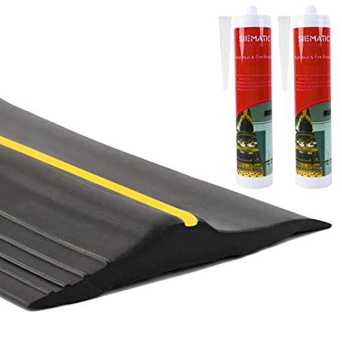 ToLanbbt 16.5Ft/5M Universal Garage Threshold Seal Strip with 300ml Black Sealants/Adhesives, Garage Door Bottom Weatherproof Strip Rubber DIY Weather Stripping Replacement (Black+Yellow) - color: Black+Yellow, size: 16.5 Ft (incl. 2 adhesives)