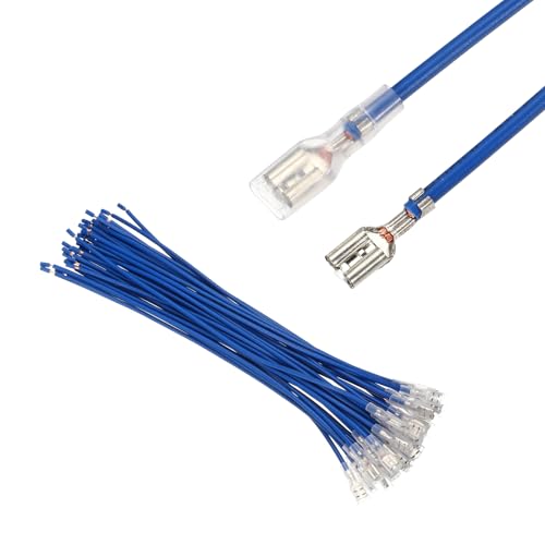 MECCANIXITY 30Pcs 4.8mm Female Spade Crimp Terminal with 20cm Wires - color: Blue, size: 4.8mm, 20cm L