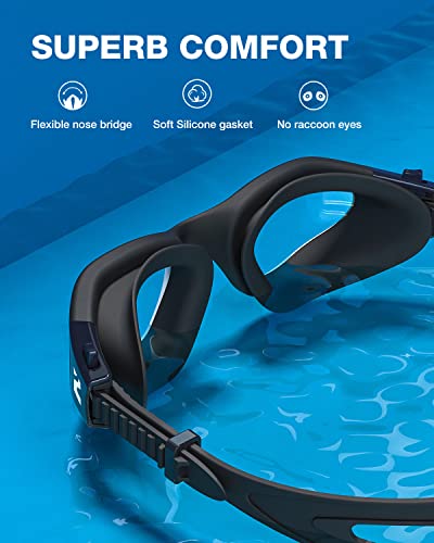ZIONOR Swim Goggles, G1 SE Swimming Goggles Anti-Fog for Adult Men Women - color: B1-clear Blue Lens Black Frame