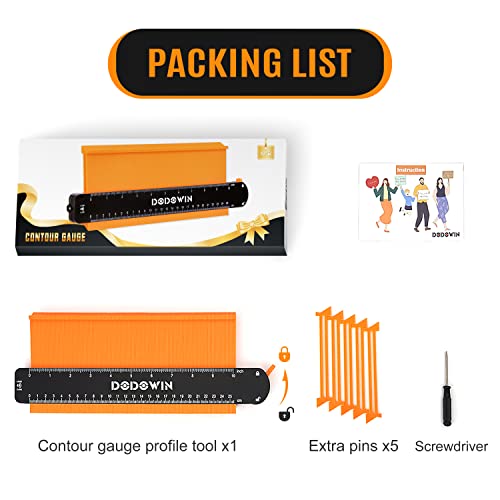 DODOWIN 10 Inch Contour Gauge with Lock, Gifts for Men, Dad and Husband - color: Orange-10 In.