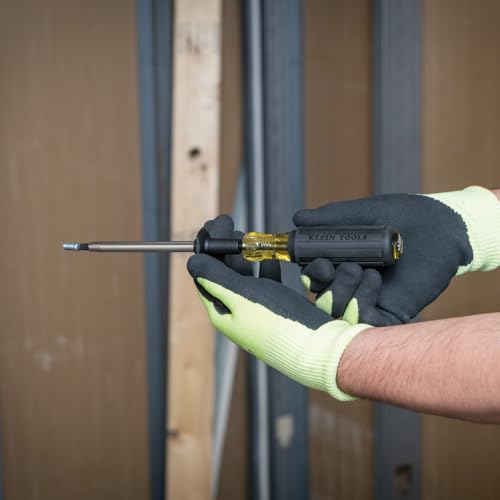 Klein Tools 6026K Slotted Screw-Holding Screwdriver, 5/16-Inch Split-Blade Flat Head Driver, Positive Gripping Action, Cushion-Grip Handle - style: 5/16-Inch Driver