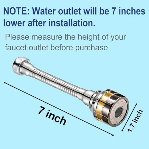 360° Swivel Kitchen Faucet Extender 2-function Kitchen Faucet Sprayer Attachment Faucet Nozzle Attachment Water-Saving Faucet Head Replacement Part 55/64'' Female Thread,Long - size: LONG