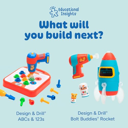 Educational Insights Design & Drill Bolt-It Bucket - Construction Toys & Toddler Tools, Kids Tool Set with Real Electric Drill Toy, Take Apart STEM Set, Building Kits and Gifts for Ages 3+