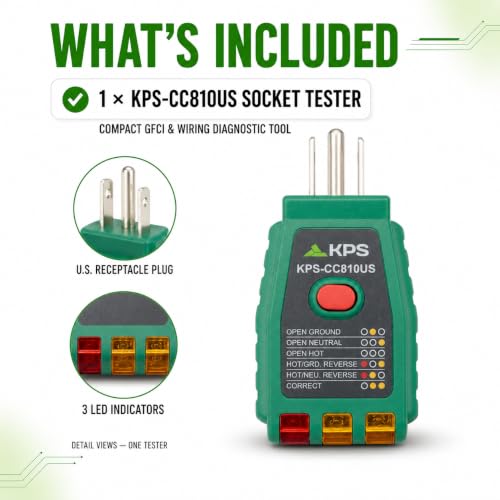 KPS CC810US Socket Tester. GFCI Receptacle & Wiring Diagnostic Tool