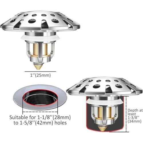 AzWzz Bathroom Sink Drain Strainer, 3 in 1 Pop Up Bathroom Sink Stopper - color: Brushed Nickel