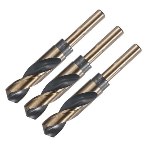 uxcell 3pcs Reduced Shank Twist Drill Bits 22mm Black Nitride & Gold Titanium Coated High Speed Steel 4341 with 12.7mm (1/2") Shank for Stainless Steel Alloy Metal Plastic Wood - size: 22mm x 12.7mm