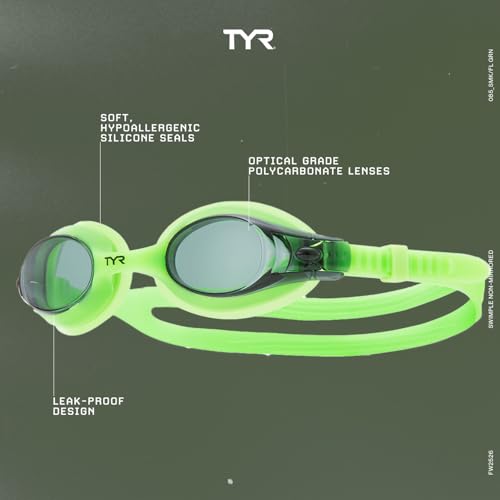 TYR Kids' Swimple Goggles - Colorful Swim Goggles for Beginners - color: Smoke/Green