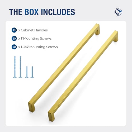 JOY DECOR Gold Cabinet Handles Square Cabinet Pulls 13-4/5 Inch CC, 10 Pack - size: 13-4/5 Inch Hole Center