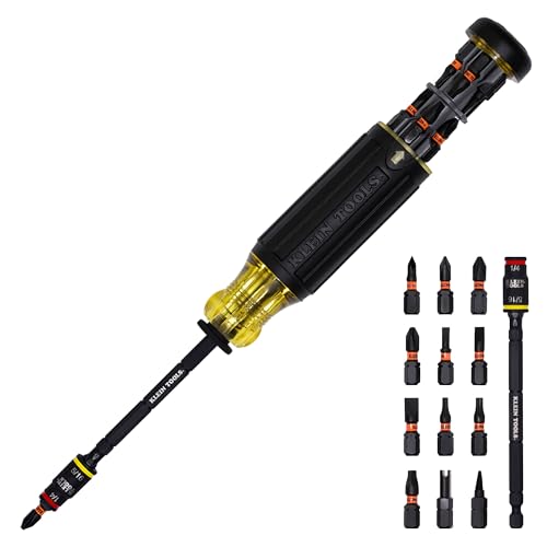 Klein Tools 32304 Screwdriver, 14-in-1 Adjustable Screwdriver with Flip Socket, HVAC Nut Drivers and Bits, Impact Rated - size: 14-in-1