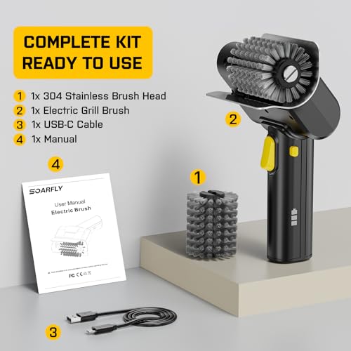 SOARFLY Electric Grill Brush for Outdoor, 600RPM Cordless BBQ Grill Cleaner