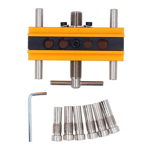 Self Centering Doweling Jig KitAdjustable Drill Guide for Woodworking, Biscuit Joiner Straight Hole Drilling with 6 Precision Bushings - size: Gold