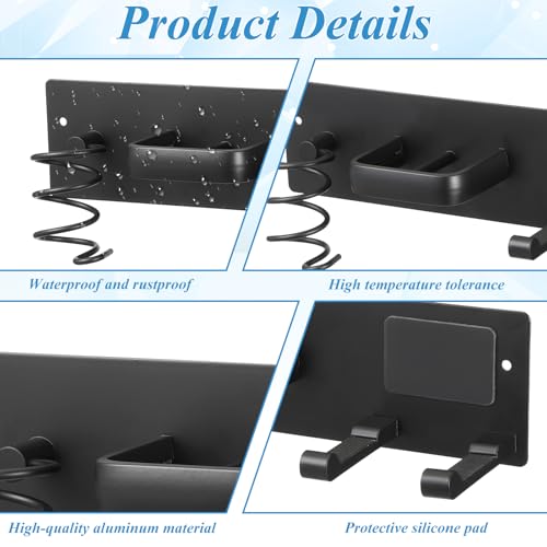 Hair Dryer Holder Wall Mounted 3 in 1 Bathroom Hair Tool Organizer Rack with Curling Iron Holder & Flat Iron Holder Blow Dryer Holder for Universal Dryer, Matte Black