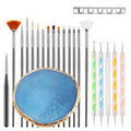 Nail Art Brush 22-Piece Set, 2-Way Acrylic Silicone Engraving Pen Dotting Pen Tools Nail Art Kit, Resin Nail Art Palette, For Nail Art DIY Home Salon Makeup Display Board (Blue) - color: blue