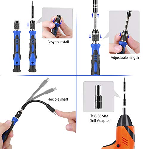 Hautton Precision Screwdriver Set, 60 in 1 with 56 bits Magnetic Screwdriver Kit, Stainless Steel Professional Repair Tools Kit for Phone Laptop PC Camera Game Console Glasses and More –Blue
