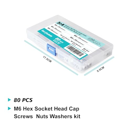 M6 x 30mm 35mm 40mm 45mm 50mm, Hex Socket Head Cap Screws Bolts Washers Nuts Assortment Kit, Stainless Steel 304, Metric Allen Drive, 80 PCS - size: Socket M6x30/35/40/45/50 mm