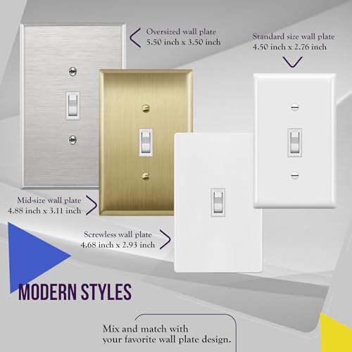 ENERLITES Toggle Light Switch with Screwless Wall Plate, Single Pole, White - color: White, size: Switch with Screwless Wall Plate